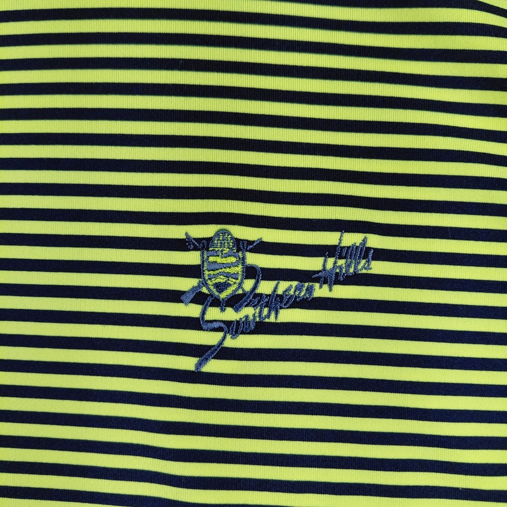 RLX Ralph Lauren Mens Large Neon Yellow Navy Striped Southern Hills Polo‎ Shirt - Picture 5 of 13